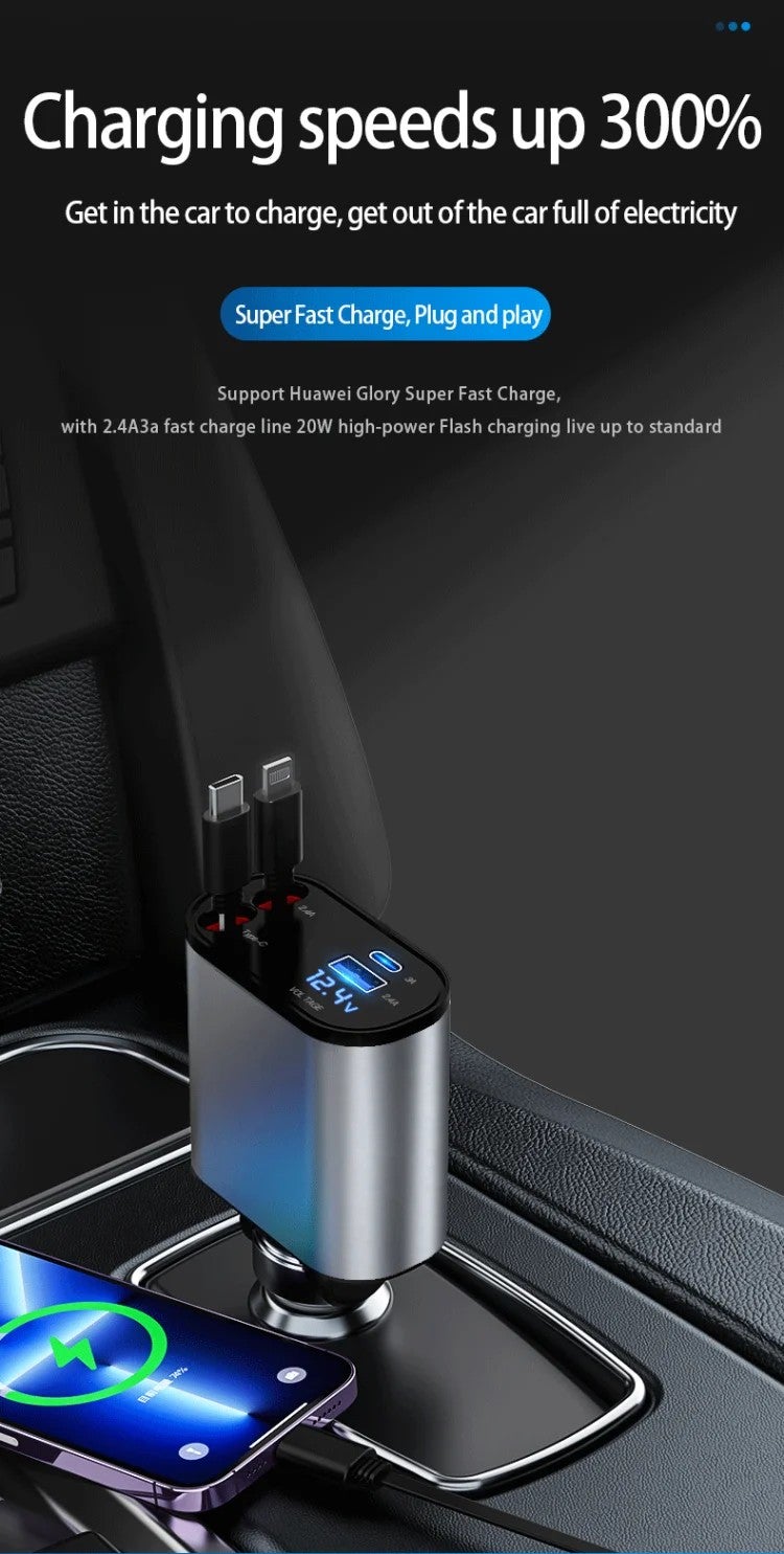 Y&D 66W+20W PD Fast Car Charger with Lightning & Android Cable, Dual USB Ports Quick Charge Universal Automobile Charger for Smartphones - Image 2